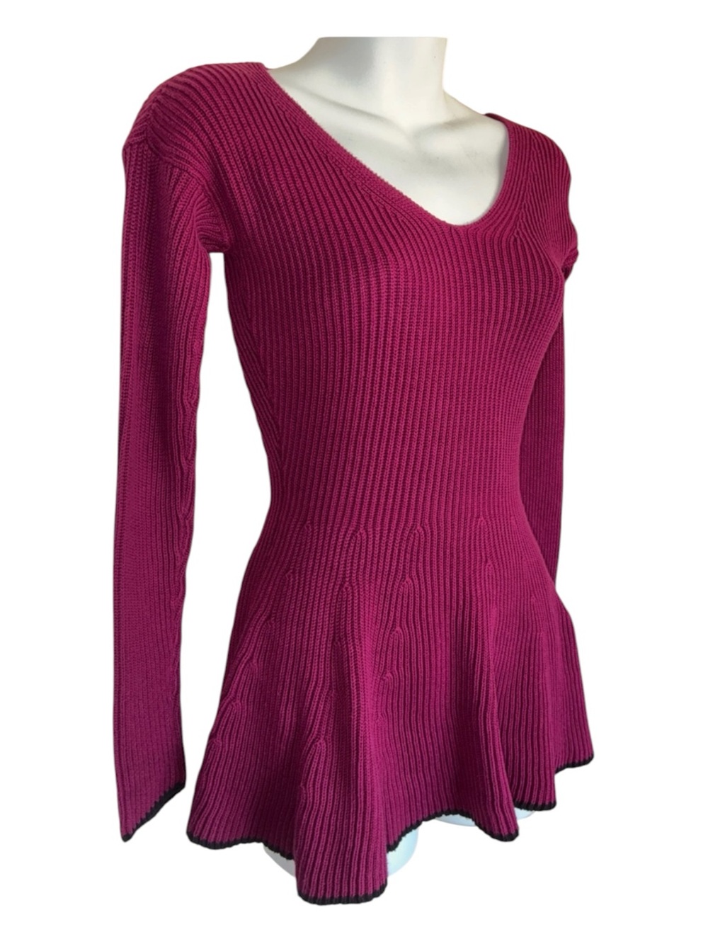 Armani Exchange peplum Sweater, women's PS, hot pink with grey edge, Long-Sleeve